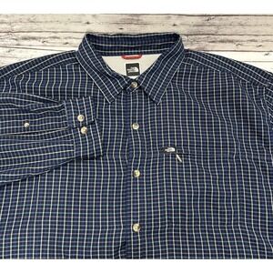 The North Face Long Sleeve Plaid Flannel Shirt Blue Men's L Pocket Outdoors